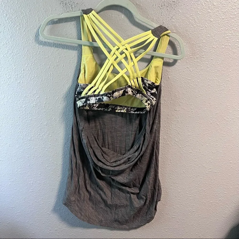 Lululemon Wild Tank Heathered Gray Yellow Floral
